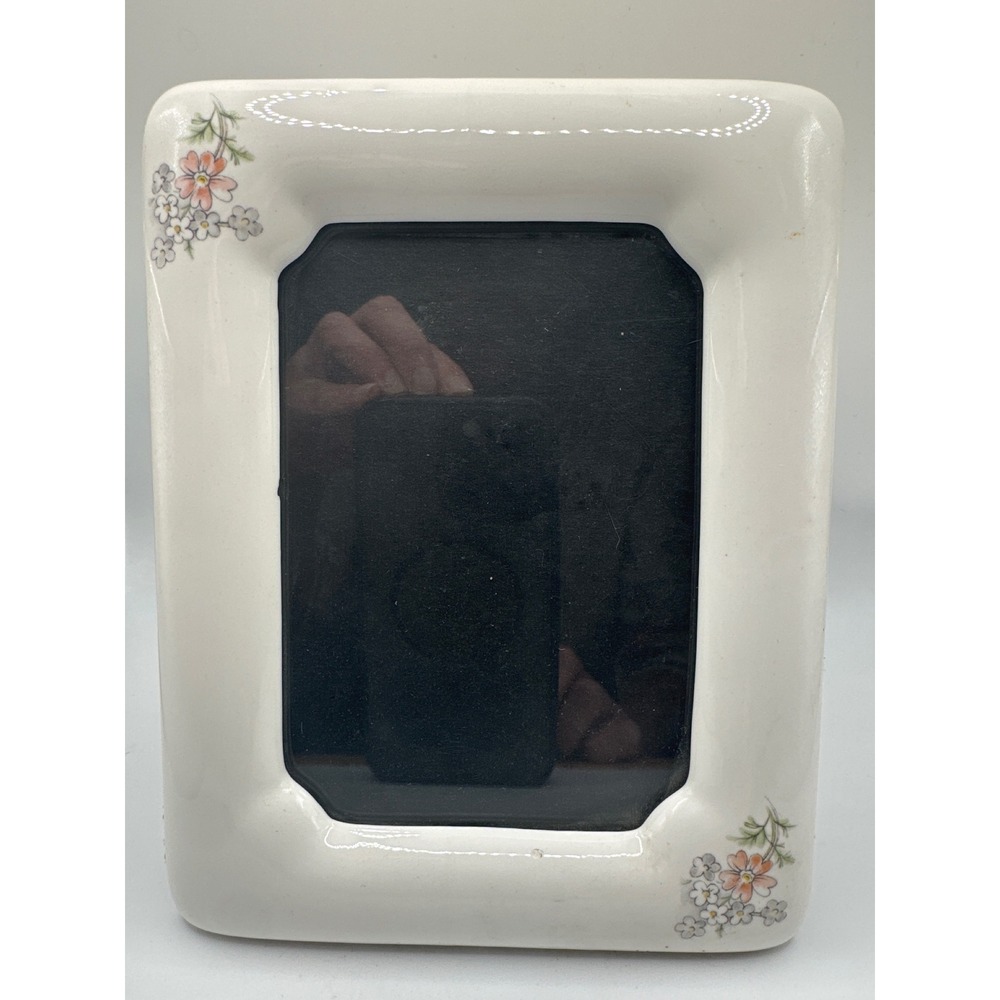 Vintage White Ceramic Floral Picture Frame Glossy Tabletop Decor Made in Taiwan